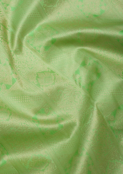 Parrot Green Zariwork Pure Silk Saree-Koskii