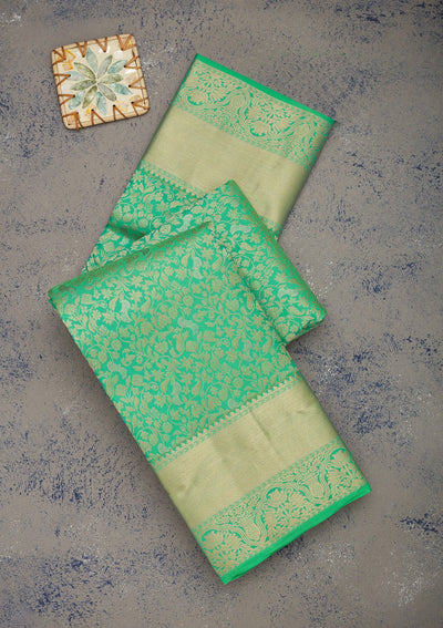 Parrot Green Zariwork Pure Silk Saree-Koskii