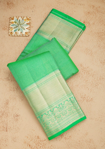 Parrot Green Zariwork Pure Silk Saree-Koskii