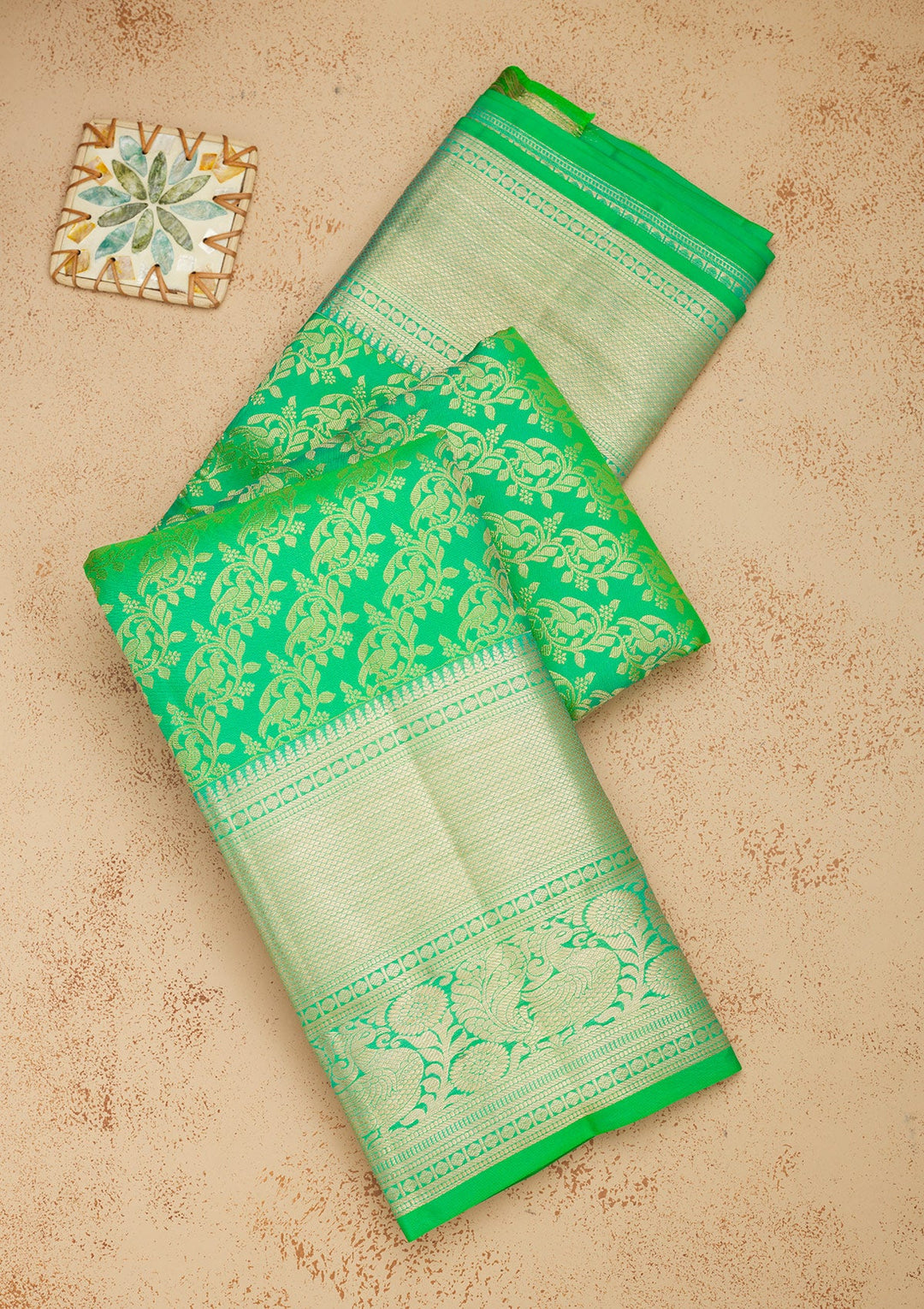 Parrot Green Zariwork Pure Silk Saree-Koskii