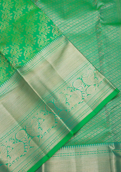 Parrot Green Zariwork Pure Silk Saree-Koskii