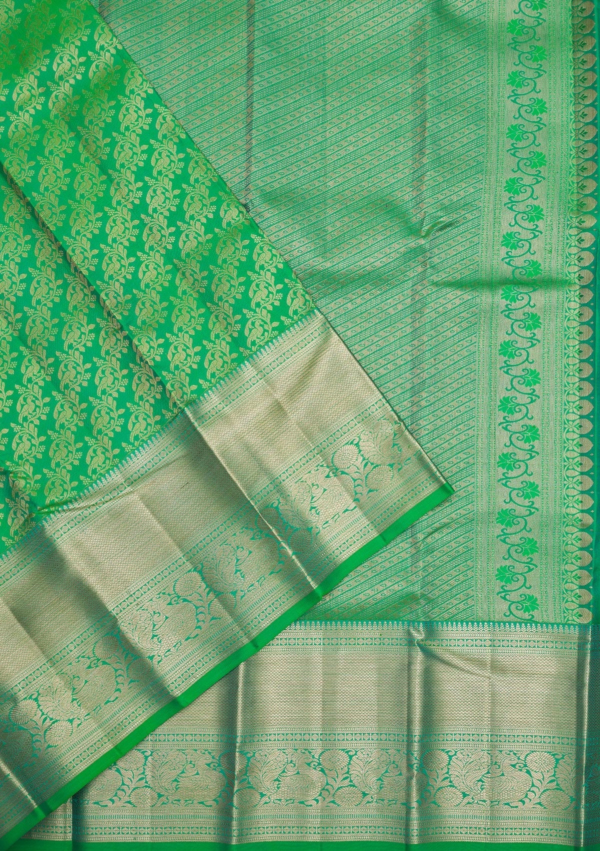 Parrot Green Zariwork Pure Silk Saree-Koskii
