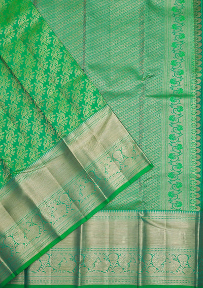 Parrot Green Zariwork Pure Silk Saree-Koskii