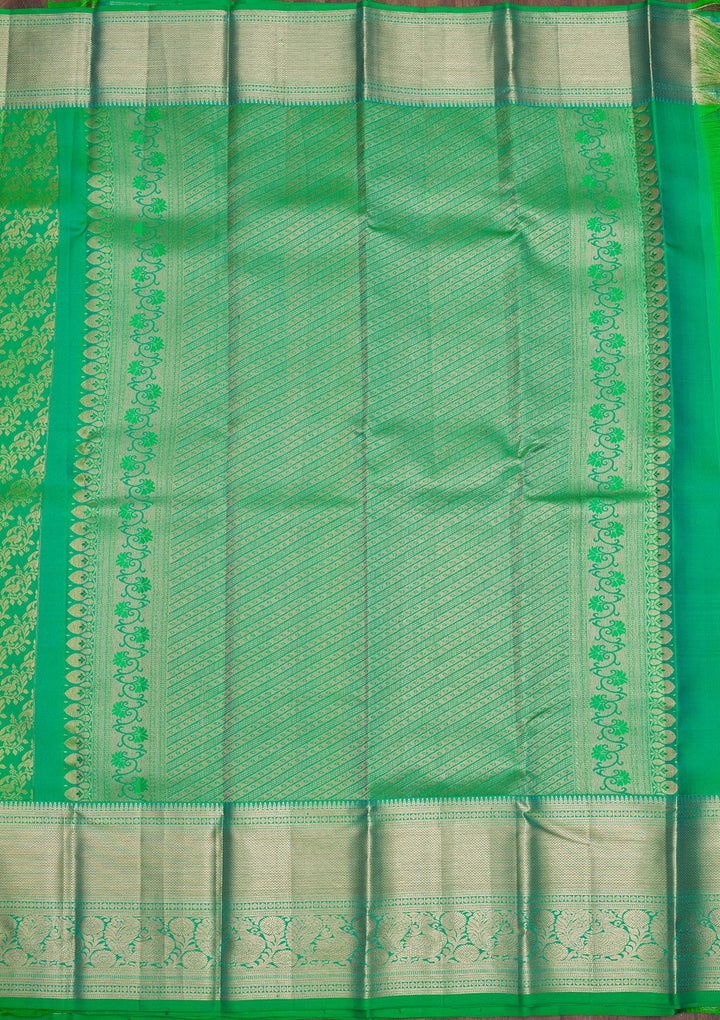 Parrot Green Zariwork Pure Silk Saree-Koskii