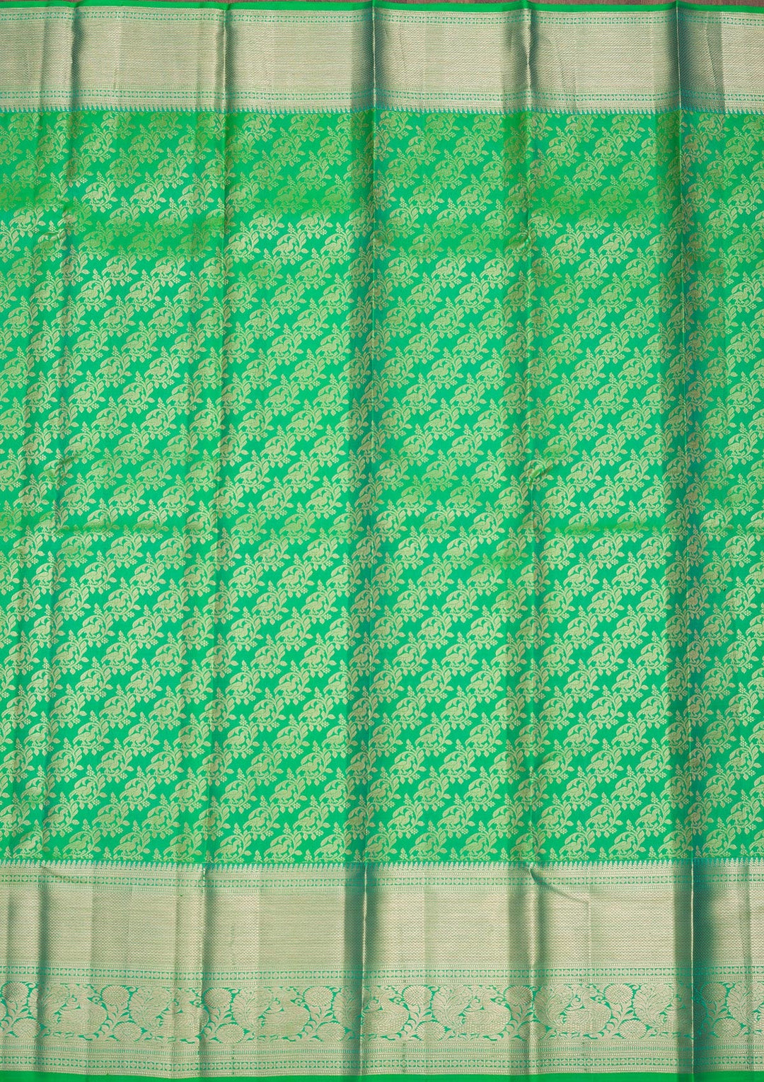 Parrot Green Zariwork Pure Silk Saree-Koskii