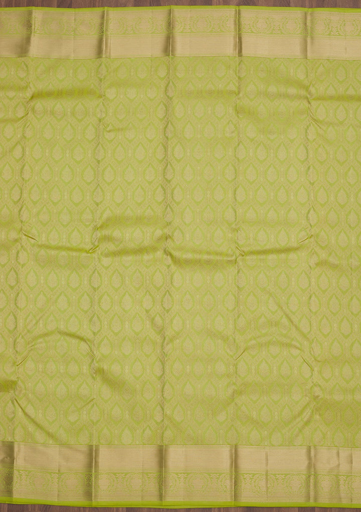 Parrot Green Zariwork Pure Silk Saree-Koskii