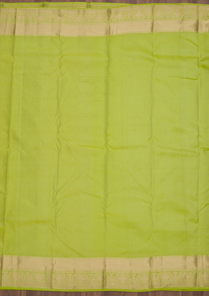 Parrot Green Zariwork Pure Silk Saree-Koskii