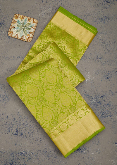 Parrot Green Zariwork Pure Silk Saree-Koskii