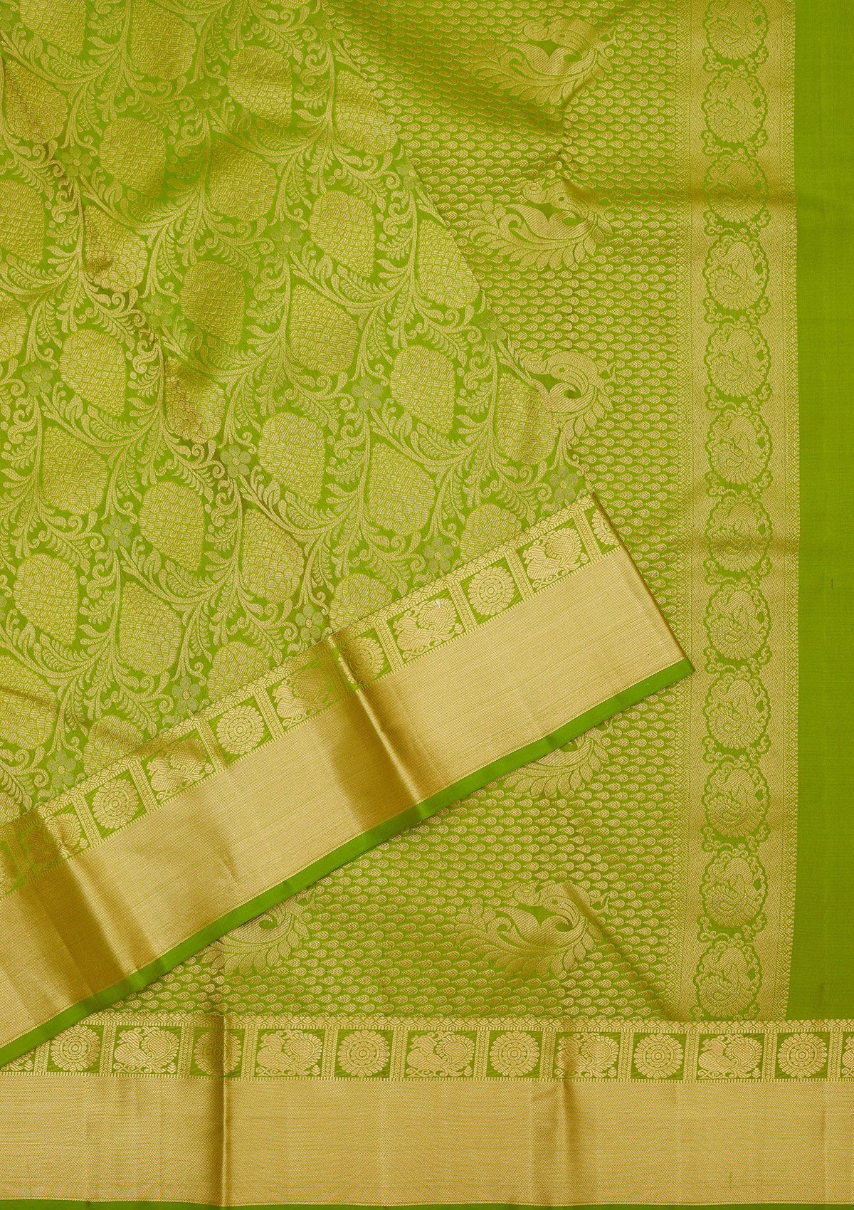 Parrot Green Zariwork Pure Silk Saree-Koskii