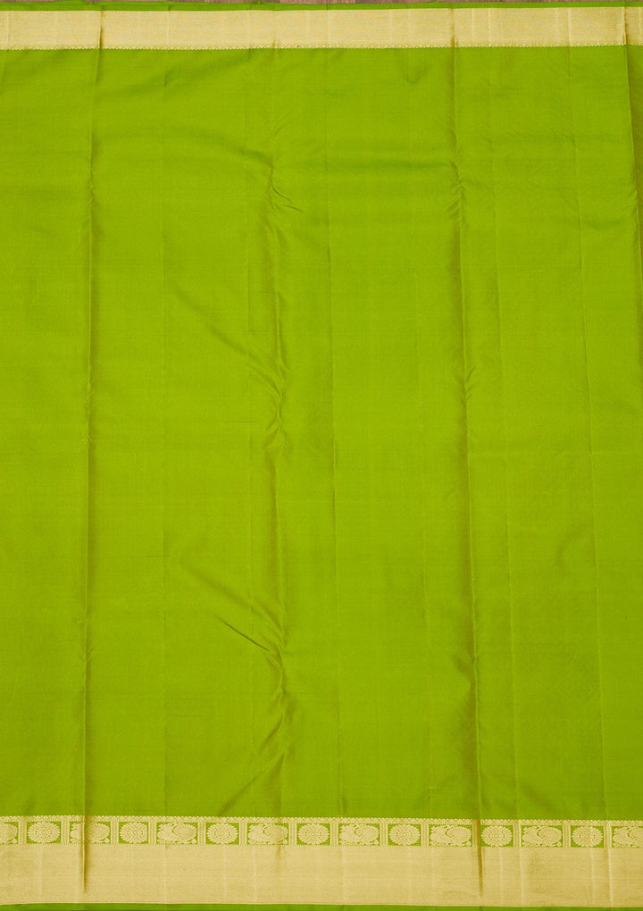 Parrot Green Zariwork Pure Silk Saree-Koskii