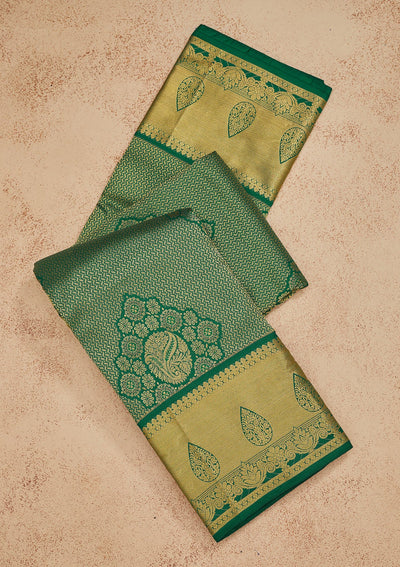 Rama Green Zariwork Pure Silk Saree-Koskii