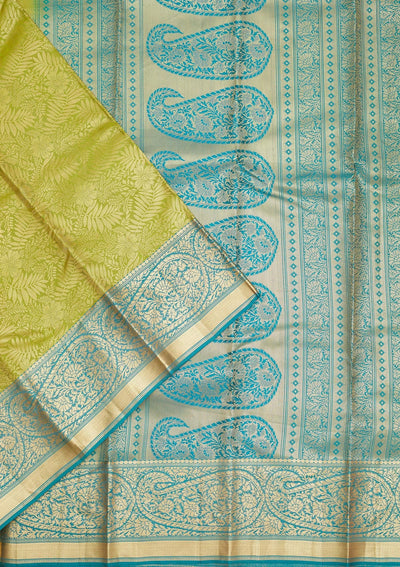 Parrot Green Zariwork Pure Silk Saree-Koskii