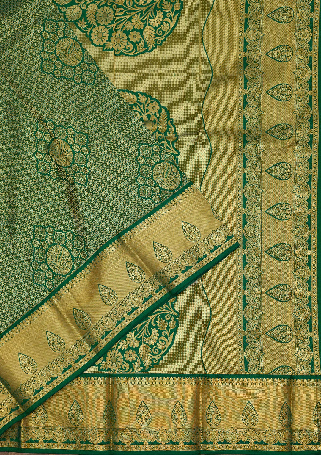 Rama Green Zariwork Pure Silk Saree-Koskii