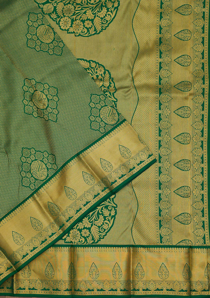 Rama Green Zariwork Pure Silk Saree-Koskii