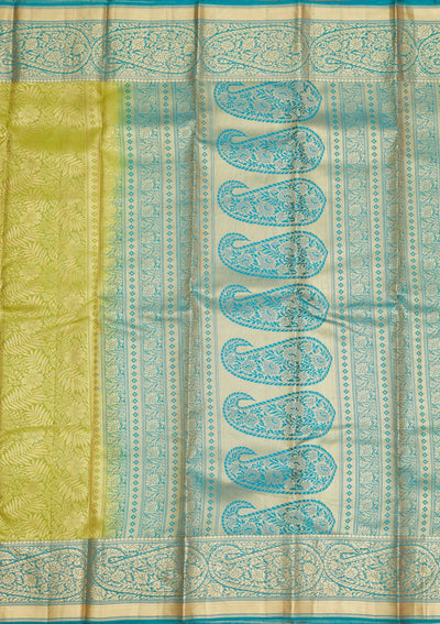 Parrot Green Zariwork Pure Silk Saree-Koskii