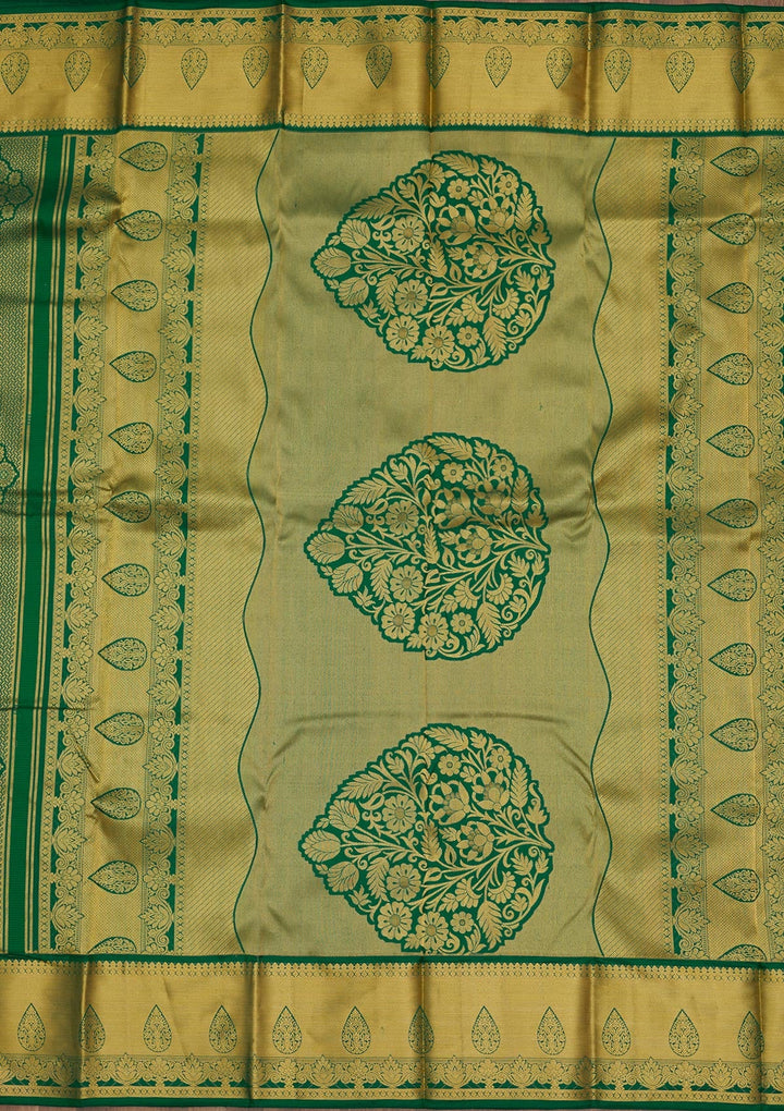 Rama Green Zariwork Pure Silk Saree-Koskii