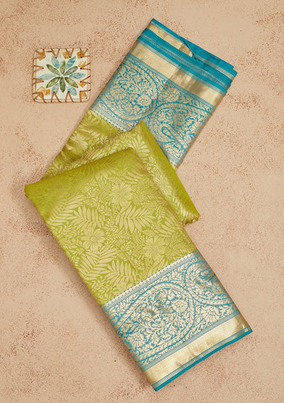 Parrot Green Zariwork Pure Silk Saree-Koskii