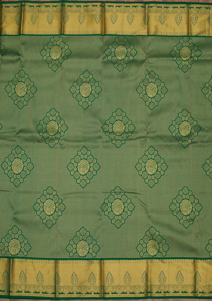 Rama Green Zariwork Pure Silk Saree-Koskii