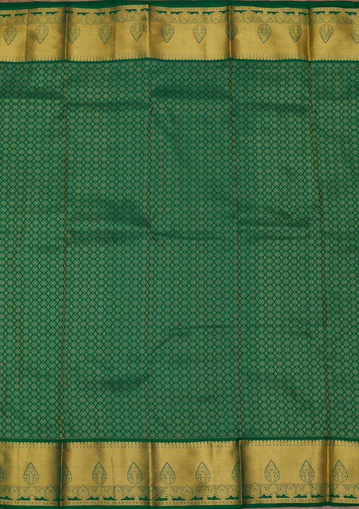 Rama Green Zariwork Pure Silk Saree-Koskii