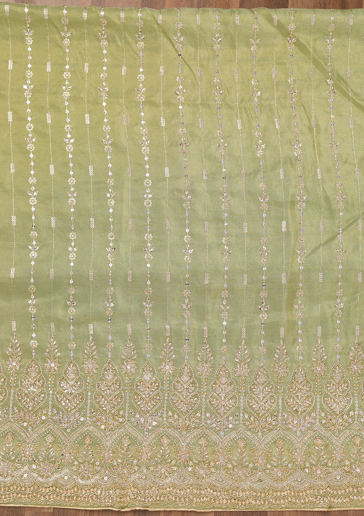 Parrot Green Zariwork Semi Crepe Unstitched Salwar Suit-Koskii