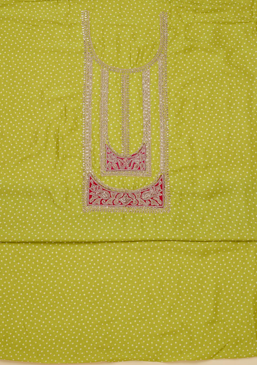 Parrot Green Zariwork Semi Crepe Unstitched Salwar Suit-Koskii