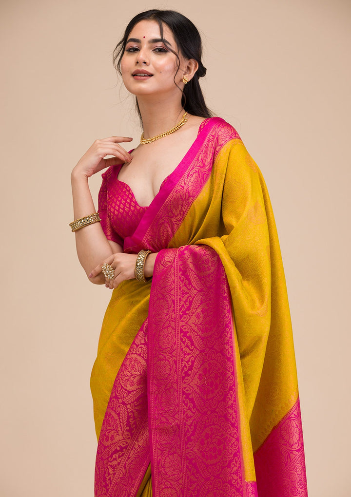 Parrot Green Zariwork Soft Silk Saree-Koskii