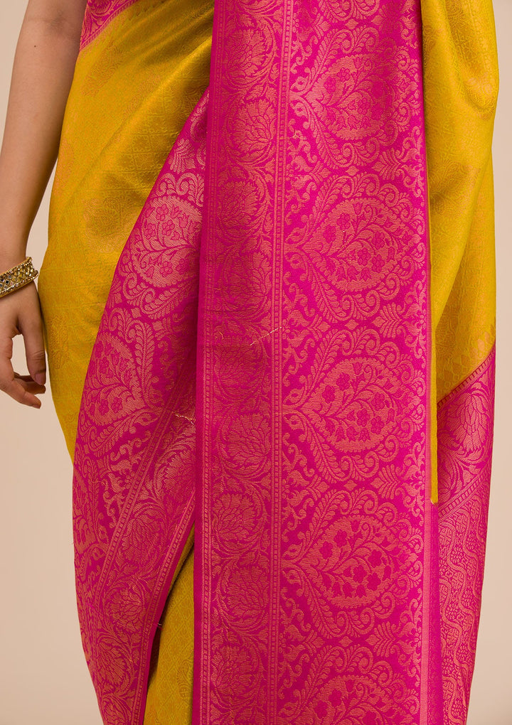 Parrot Green Zariwork Soft Silk Saree-Koskii