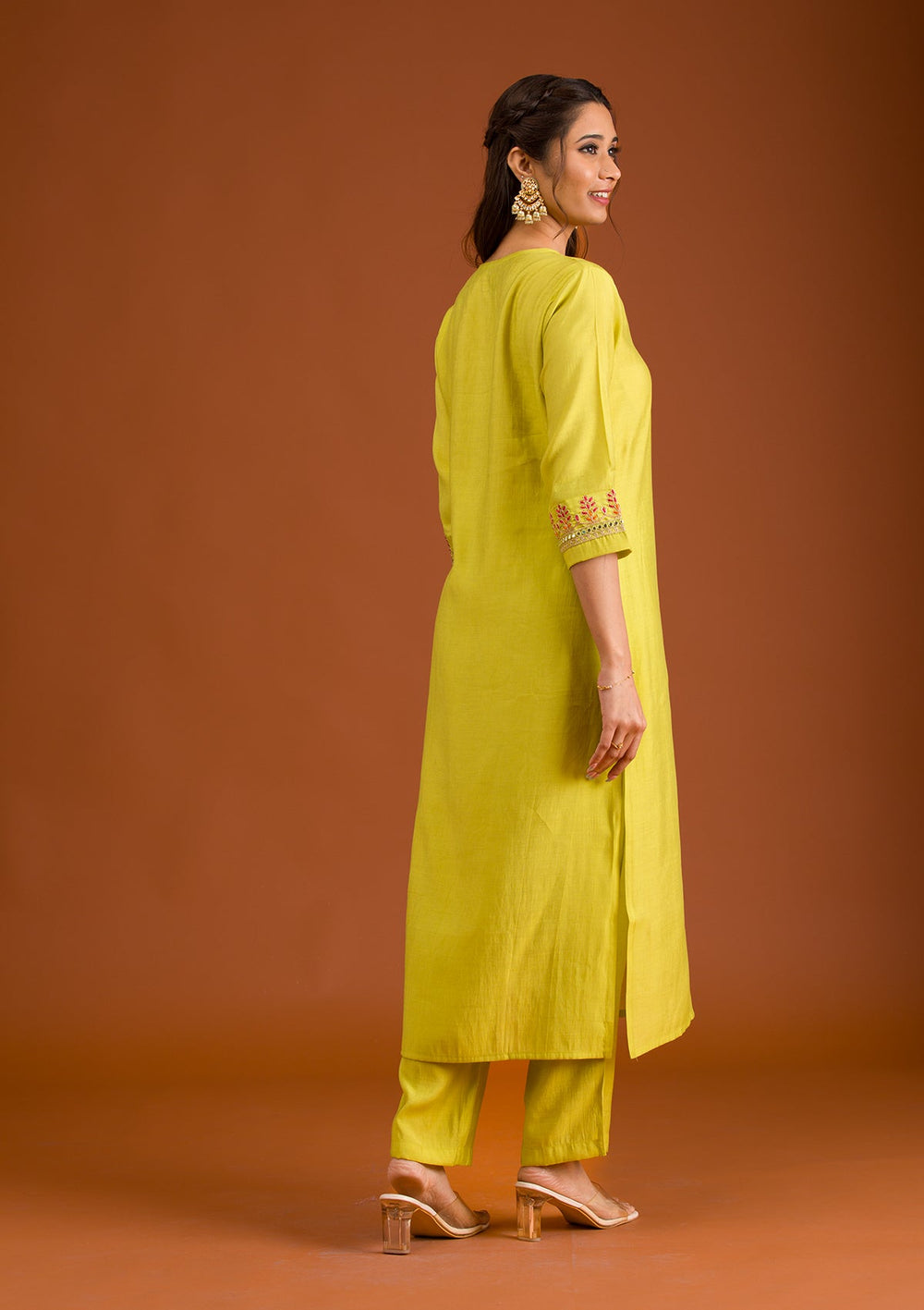 Parrot Green Zariwork Tissue Readymade Salwar Suit-Koskii