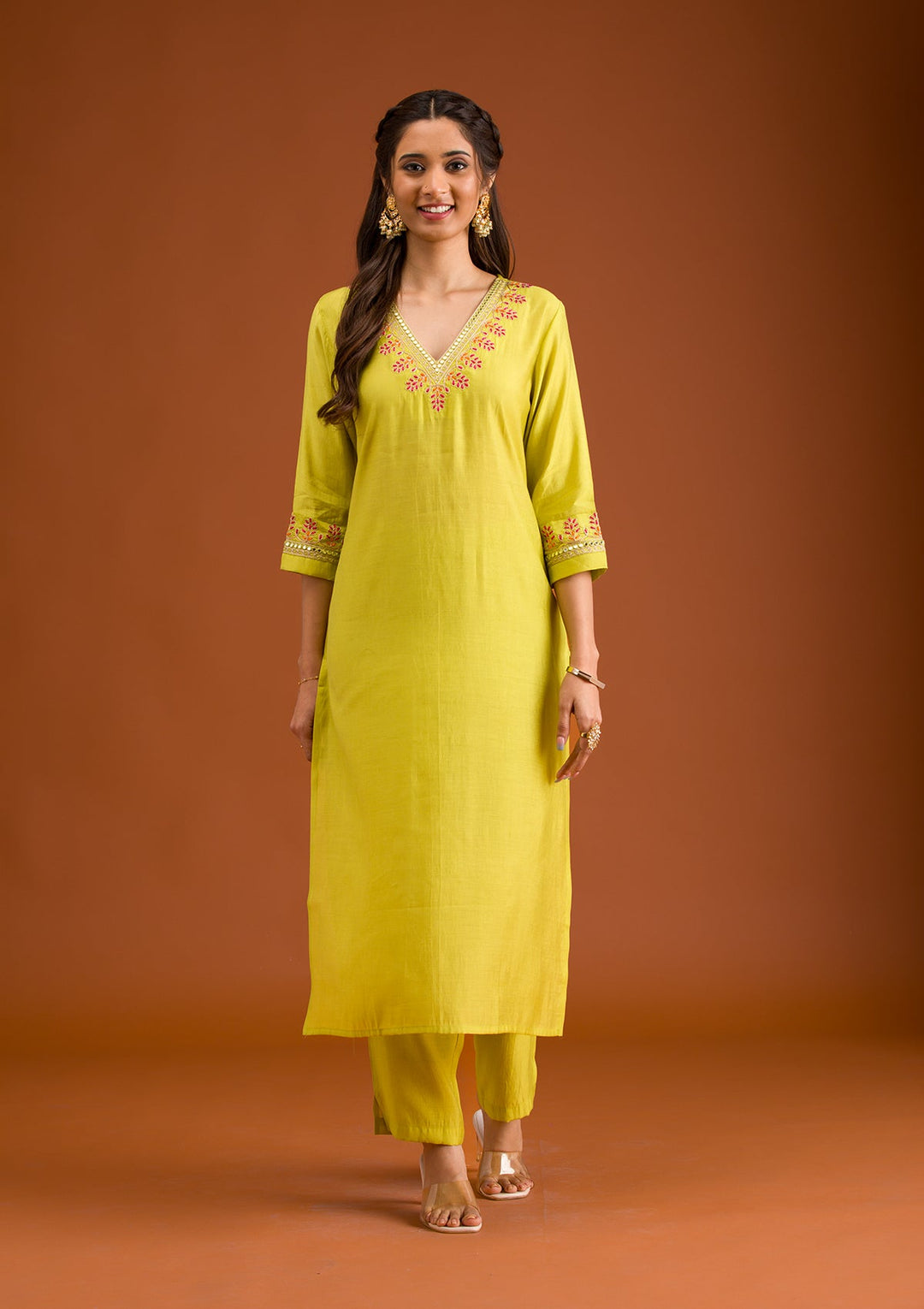 Parrot Green Zariwork Tissue Readymade Salwar Suit-Koskii