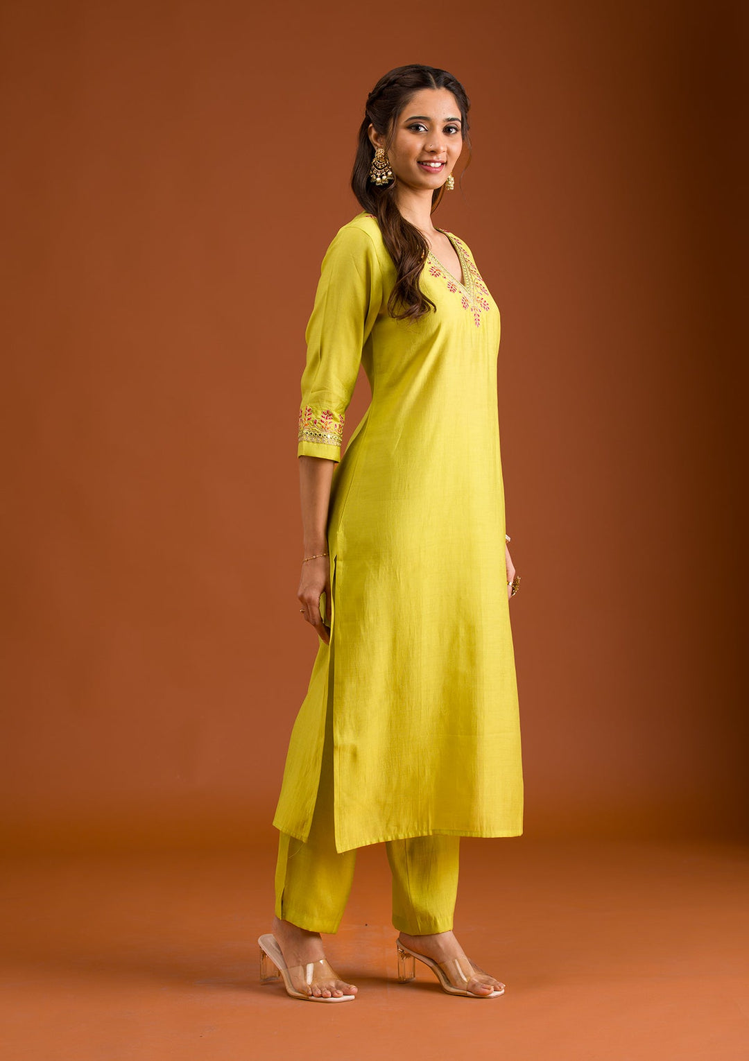 Parrot Green Zariwork Tissue Readymade Salwar Suit-Koskii