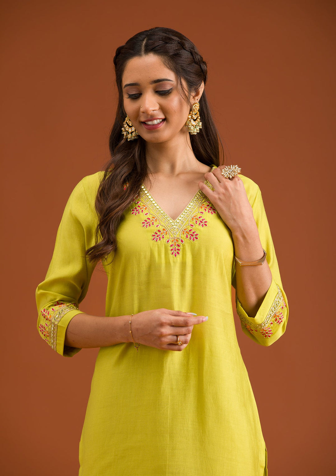 Parrot Green Zariwork Tissue Readymade Salwar Suit-Koskii