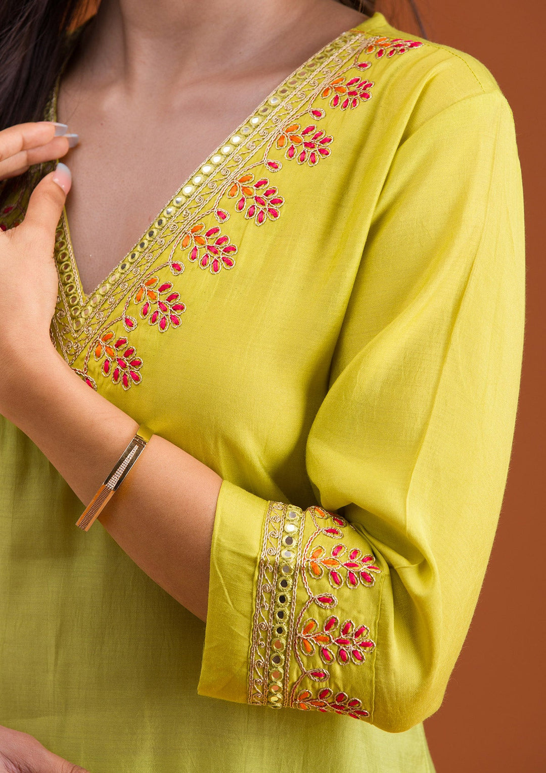 Parrot Green Zariwork Tissue Readymade Salwar Suit-Koskii