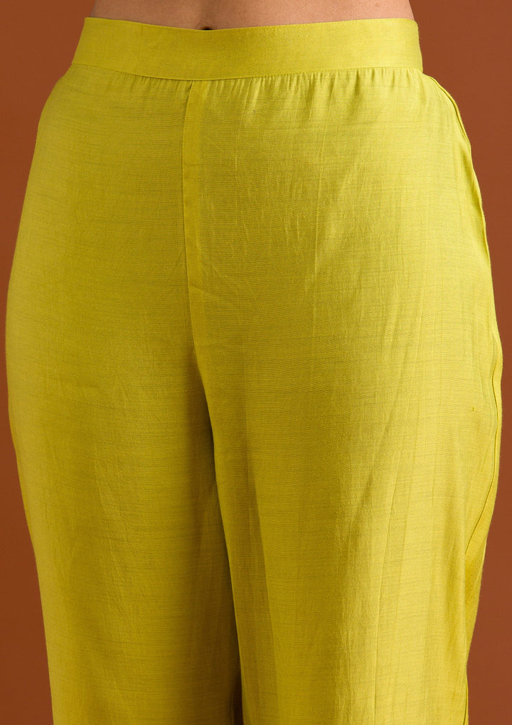 Parrot Green Zariwork Tissue Readymade Salwar Suit-Koskii
