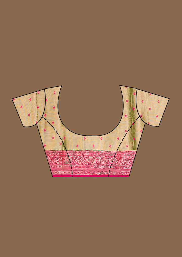 Parrot Green Zariwork Tissue Saree