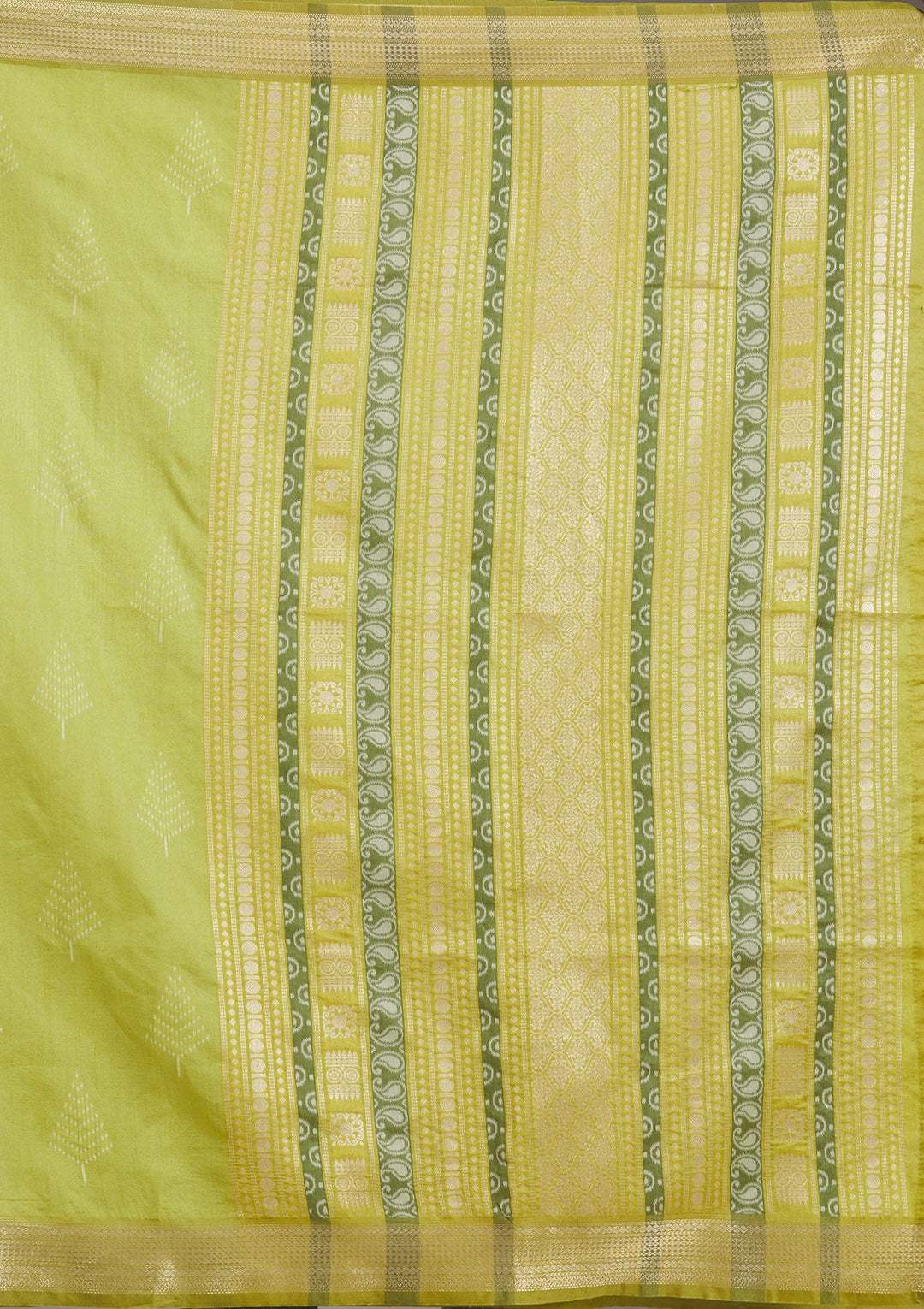 Parrot Green Zariwork Tissue Saree-Koskii