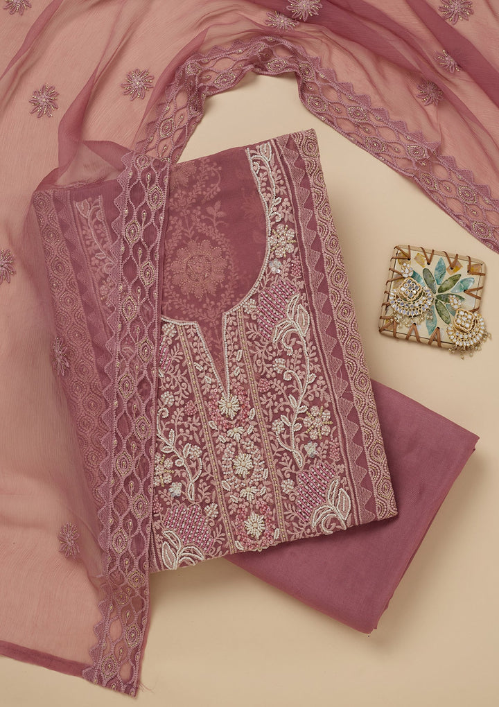 Onion Pink Chikankari Georgette Unstitched Salwar Suit-Koskii