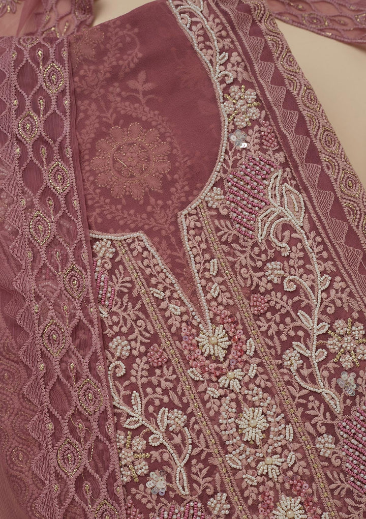 Onion Pink Chikankari Georgette Unstitched Salwar Suit-Koskii