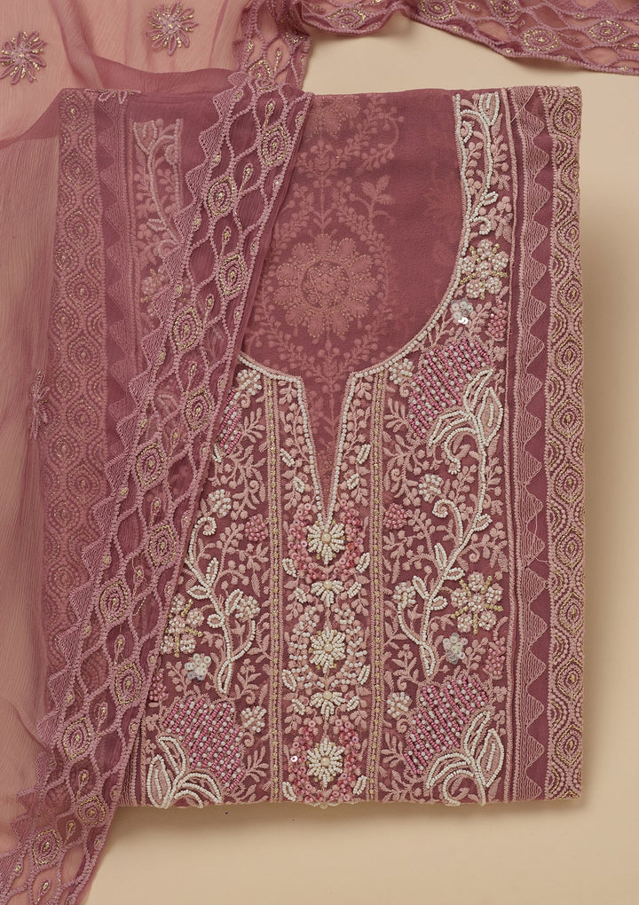 Onion Pink Chikankari Georgette Unstitched Salwar Suit-Koskii