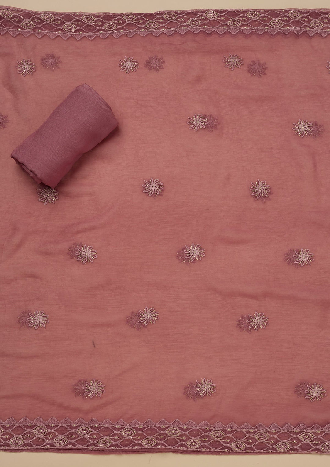 Onion Pink Chikankari Georgette Unstitched Salwar Suit-Koskii