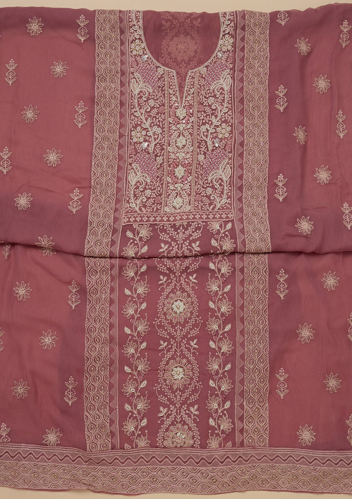 Onion Pink Chikankari Georgette Unstitched Salwar Suit-Koskii