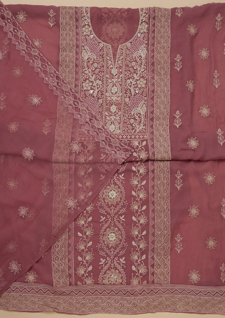 Onion Pink Chikankari Georgette Unstitched Salwar Suit-Koskii