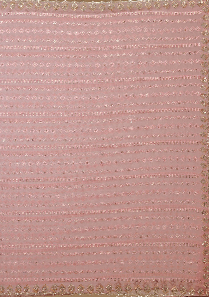 Peach Cutdana Chiffon Saree-Koskii