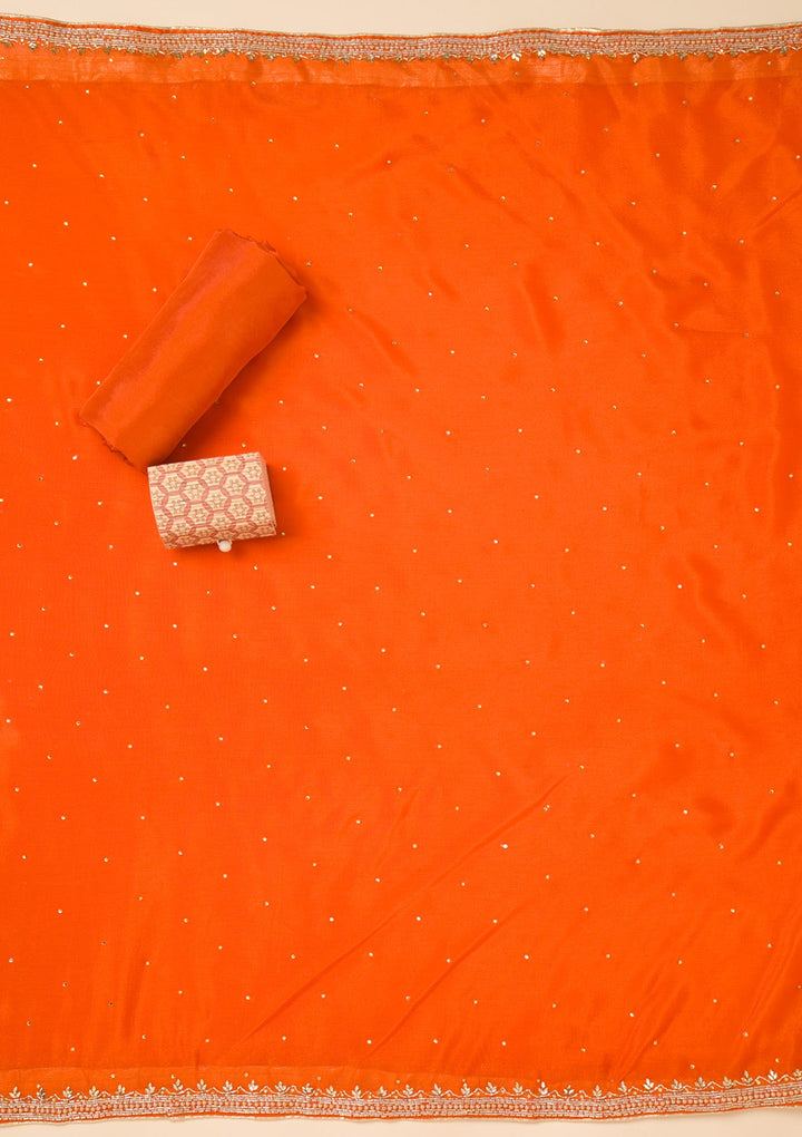 Peach Cutdana Crepe Unstitched Salwar Suit-Koskii