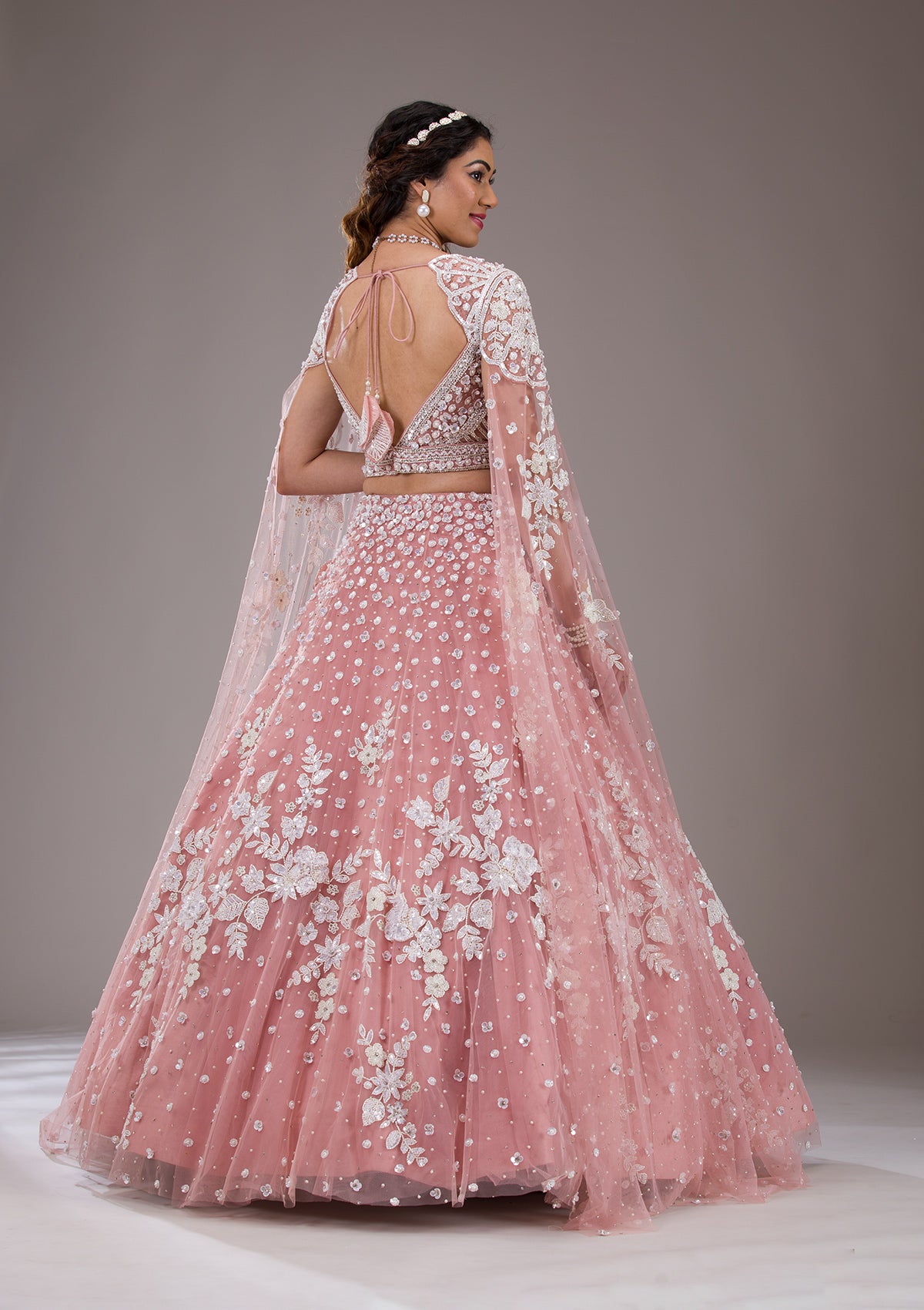 Peach Cutdana Net Readymade Lehenga