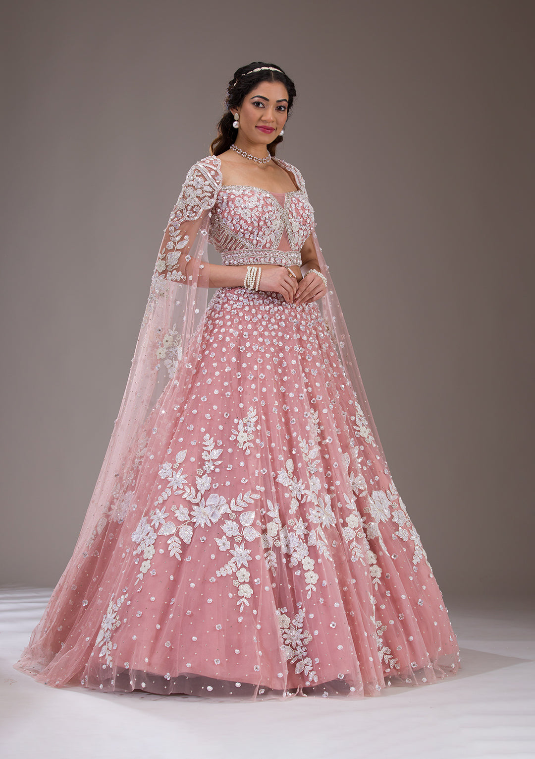 Peach Cutdana Net Readymade Lehenga