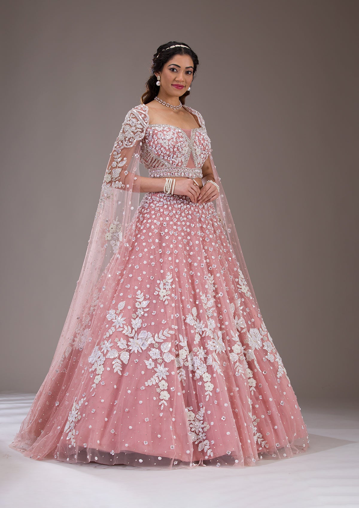 Peach Cutdana Net Readymade Lehenga