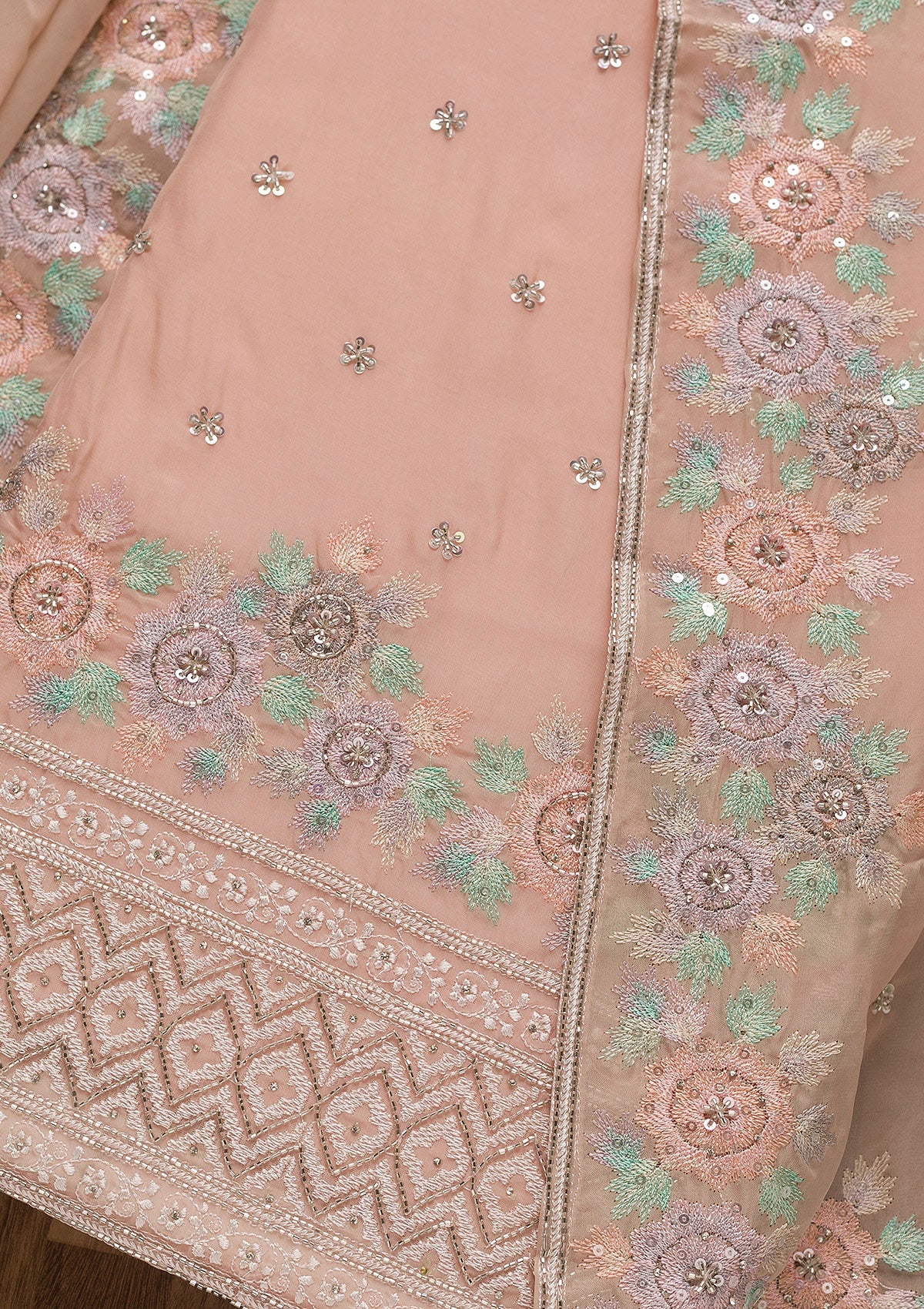 Peach Cutdana Tissue Unstitched Salwar Suit-Koskii