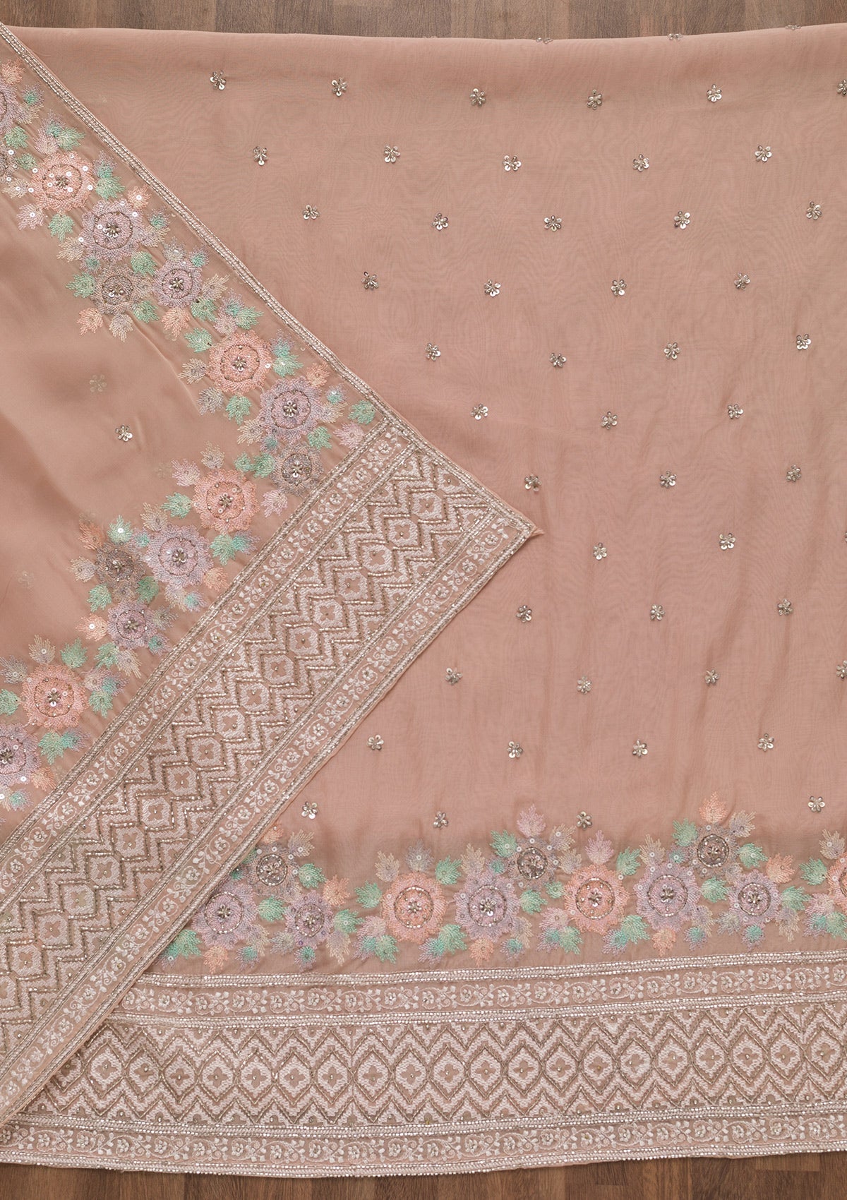 Peach Cutdana Tissue Unstitched Salwar Suit-Koskii