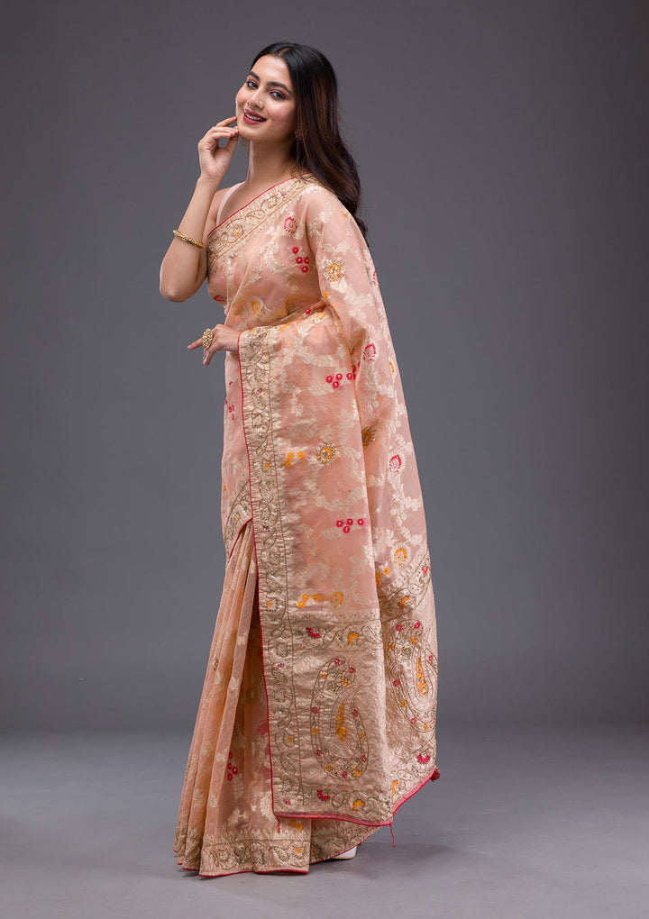 Baby Pink Sequins Georgette Designer Saree-Koskii