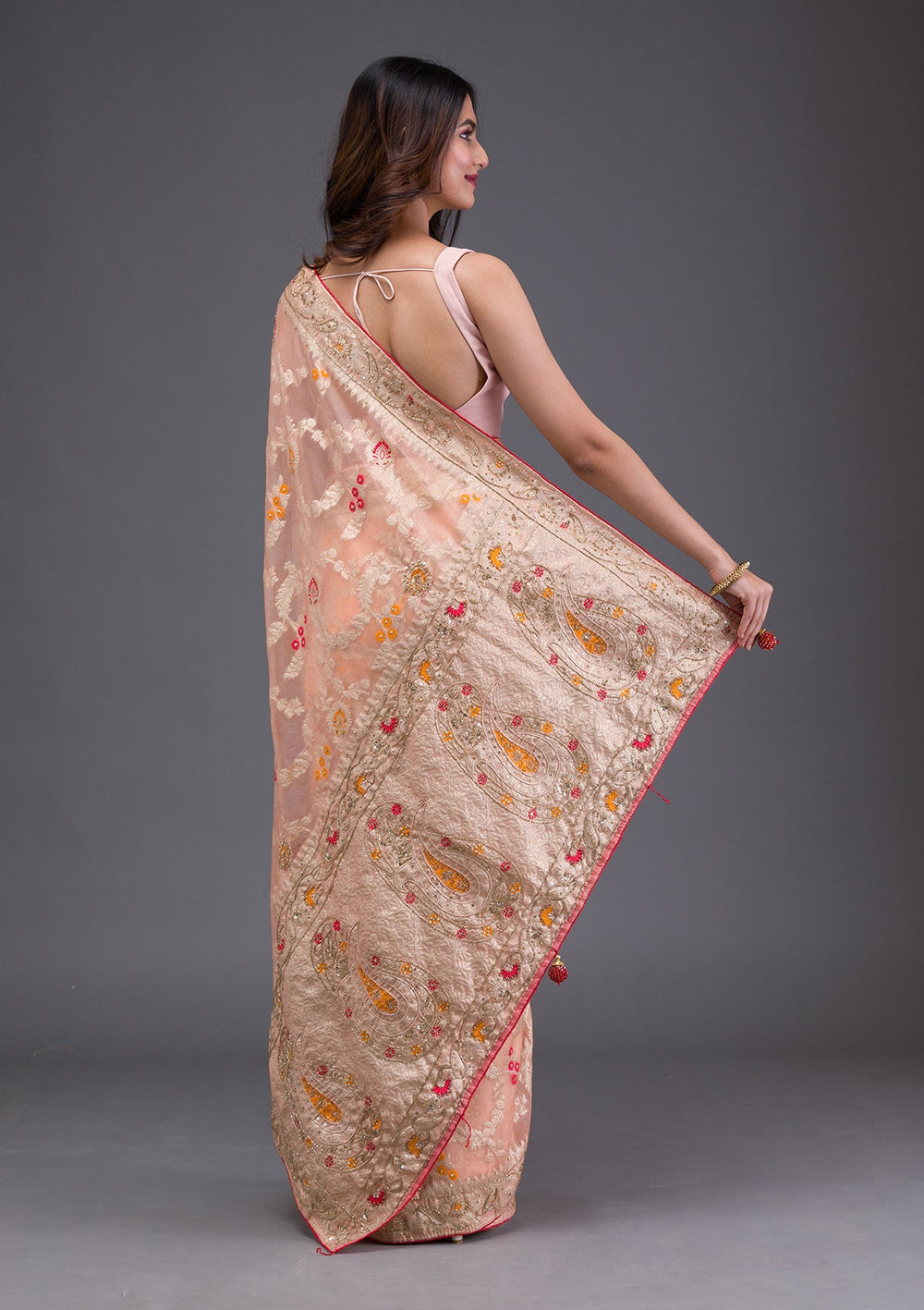 Baby Pink Sequins Georgette Designer Saree-Koskii
